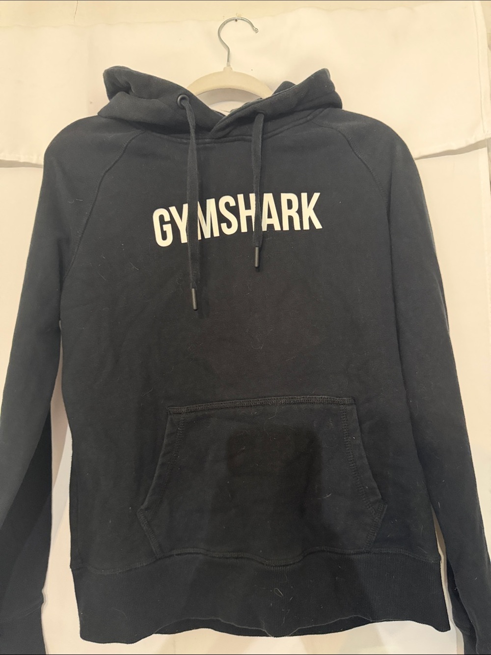 Gymshark Men's Black Crewneck Hoodie with White Logo